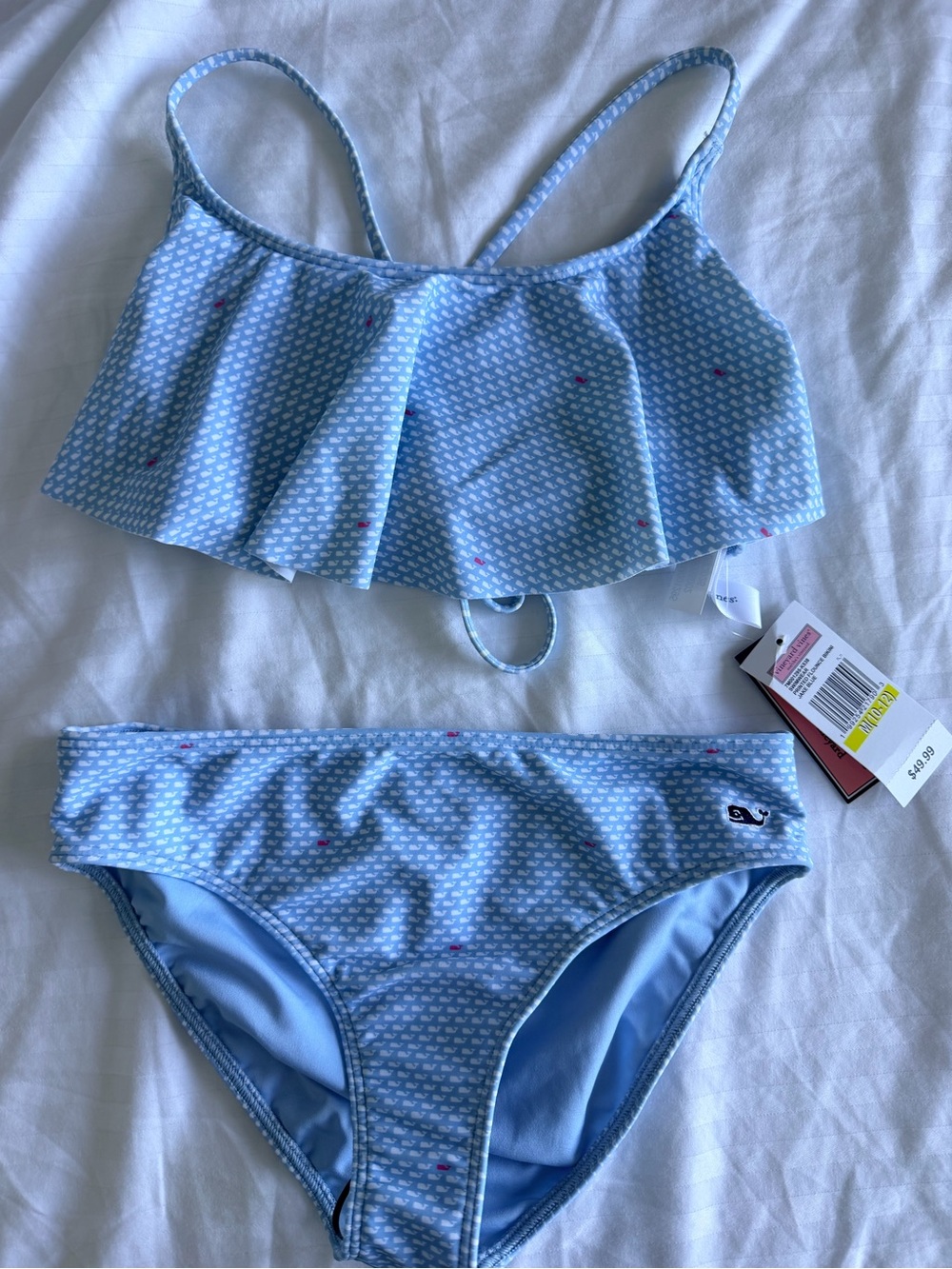 Vineyard Vines Girls' Jake Blue Printed Flounce Bikini - Light Blue & White NWT